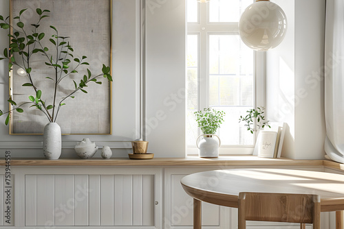 Home mock up, cozy modern kitchen interior background, 3d render