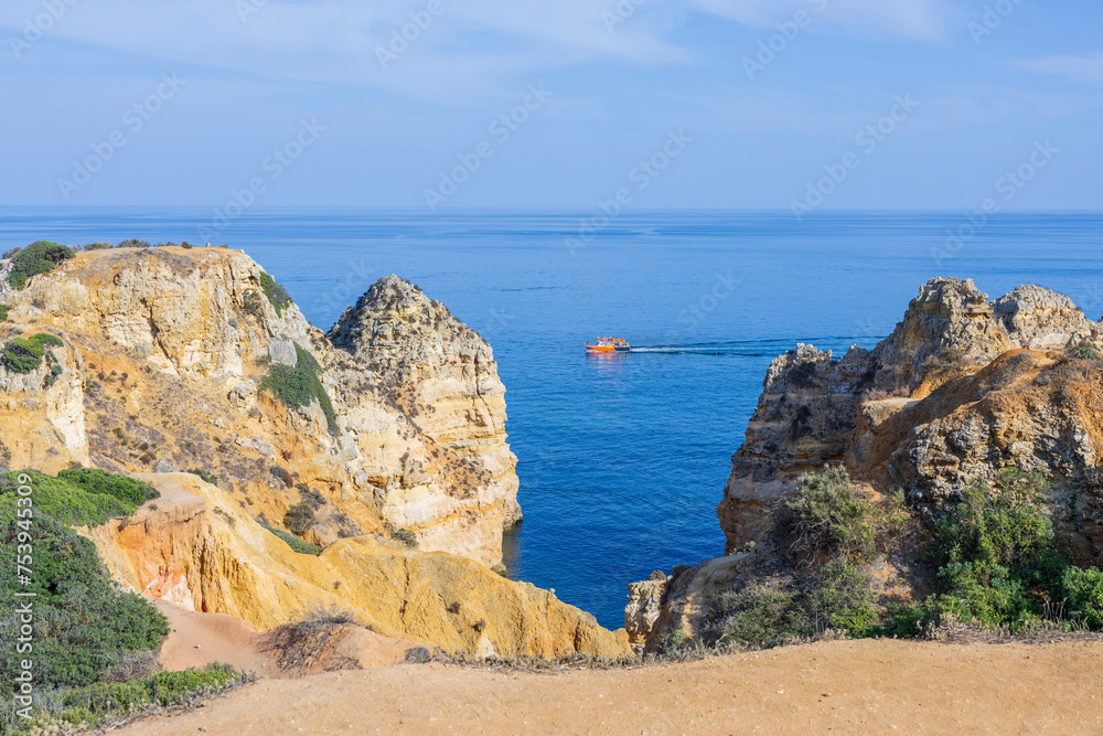 Beautiful view of the cliffs and the Atlantic ocean at Ponta da Piedade in Lagos, Portugal