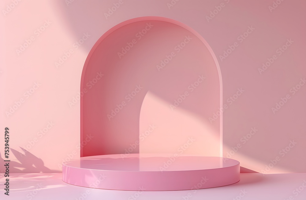 Round podium on pink wall with space