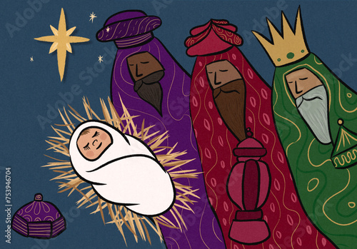 Three kings visit the Baby Jesus photo