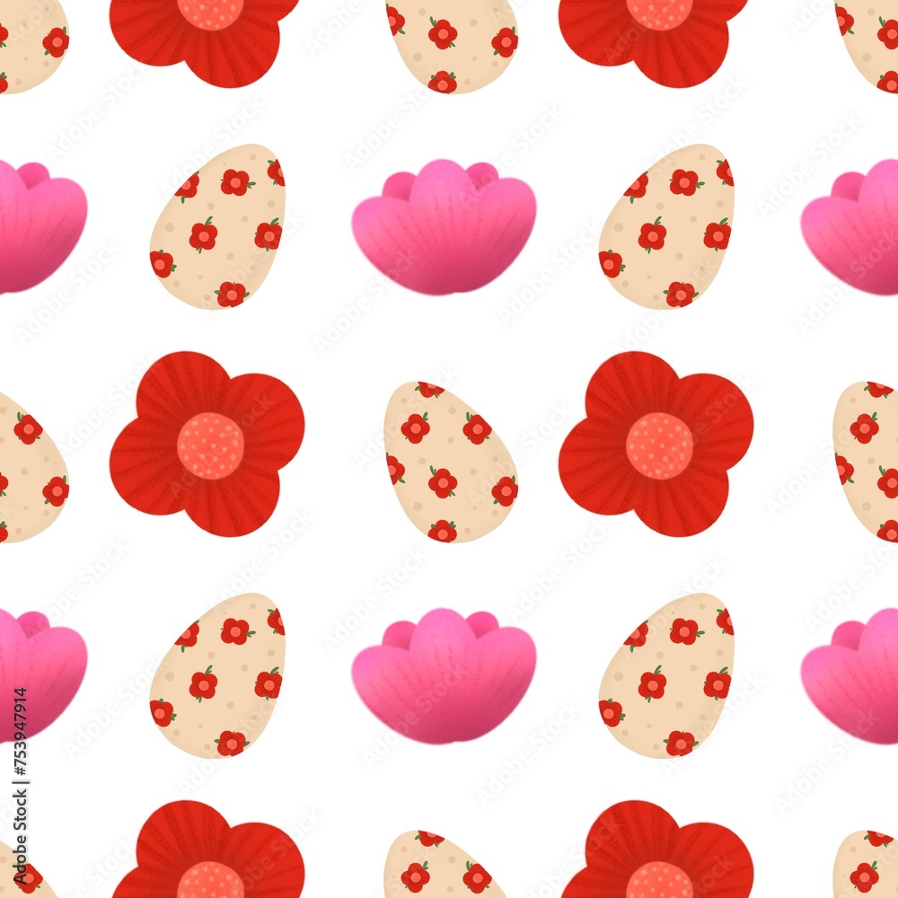 Naklejka premium Seamless pattern Easter icon symbol flowers