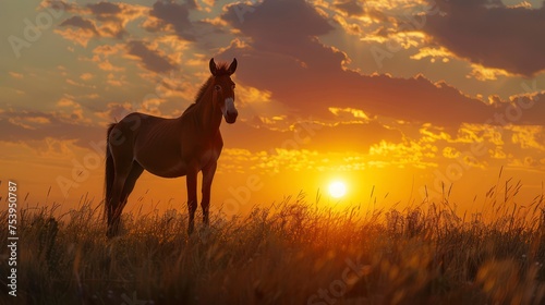 A Donkey Silhouette Stands Vigil in the Breathtaking Sunset