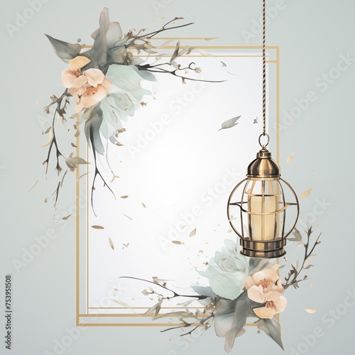 Blue Ramadan kareem and eid fitr islamic concept background lantern illustration in watercolor painting style for wallpaper  poster  greeting card and flyer. Wedding invitation style.