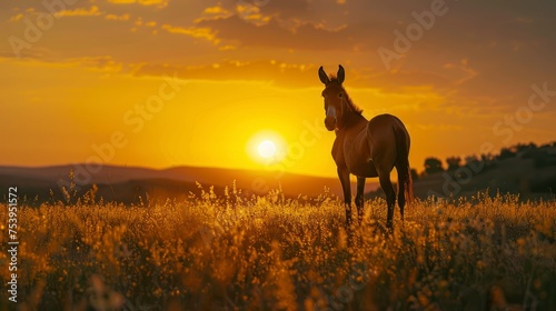 Sunset Serenity - The Tranquil Silhouette of a Donkey Embraced by the Dying Light