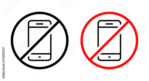 No smartphone area sign icon. Turn off cellphone symbol. Mobile phone barring vector