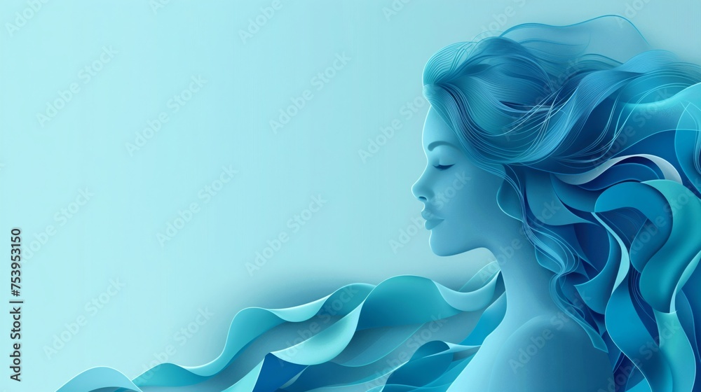 Silhouette of a woman on a blue background - obrazy, fototapety, plakaty 