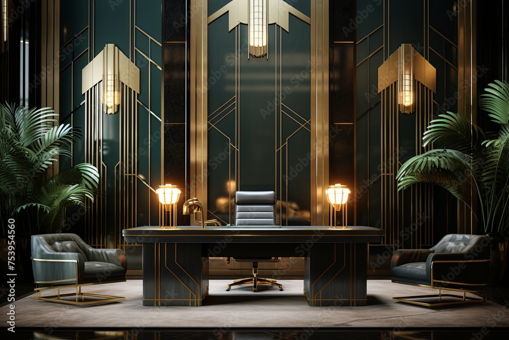Metallic Elegance: Art Deco Inspired Glass Office Designs