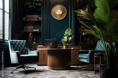 Velvet Elegance  Art Deco Inspired Office Designs with Plush Seating