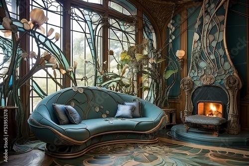 Organic Patterns and Artistic Accents: Exquisite Art Nouveau Living Room Inspirations