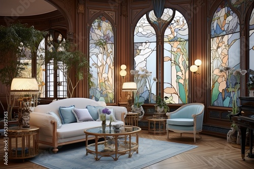 Elaborate Art Nouveau Living Room: Inspiring Soft Color Schemes and Detailed Decor © Michael