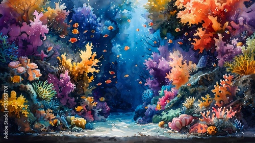 Coral reef in the ocean watercolor © Annette