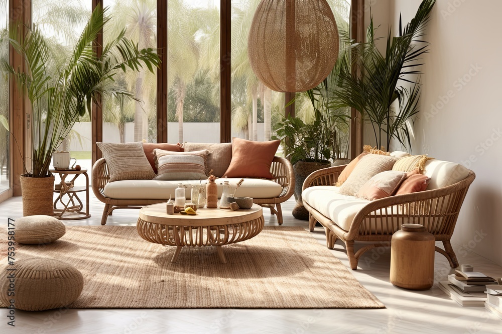 Rattan Retreat: Bohemian Chic Living Room Ideas with Natural Materials