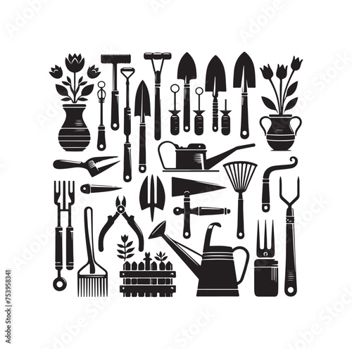 garden tools icon vector silhouette style illustration 