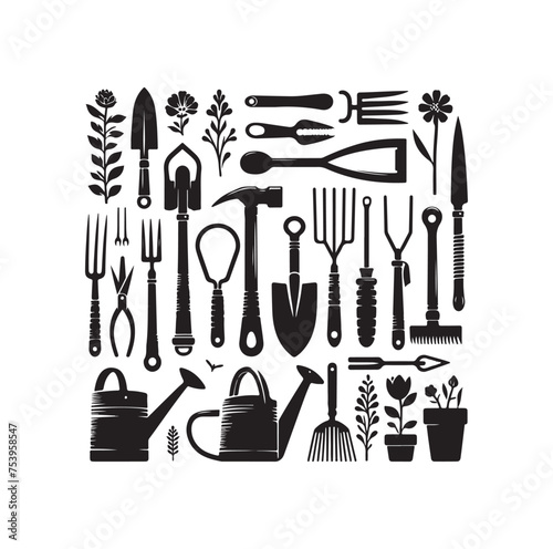 garden tools icon vector silhouette style illustration 