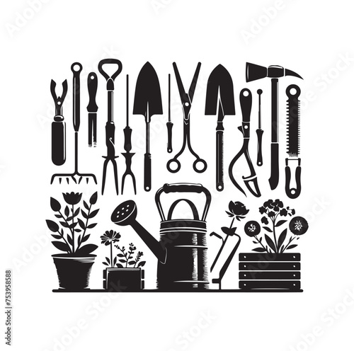 garden tools icon vector silhouette style illustration 