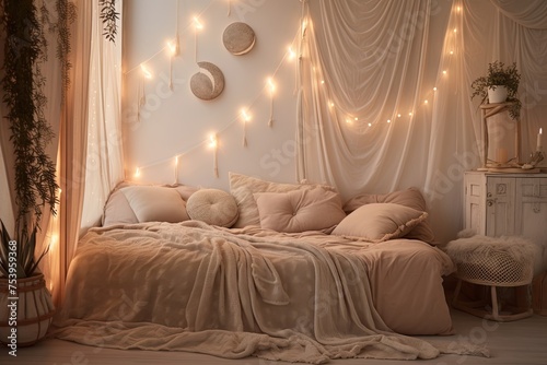 Enchanting Celestial Bedroom Decor: Moon Phase Wall Hangings, Soft Lighting, and Ethereal Vibes