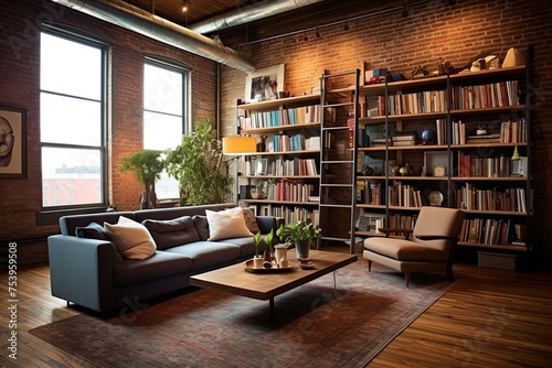 Stylish Storage: Chic Urban Loft Living Room Concepts with Trendy Bookshelves