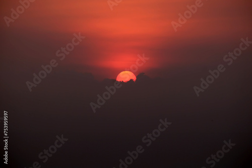 Sunset With The Calm Red Sun photo