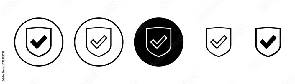Shield check mark icon vector isolated on white background. Protection approve sign. Safe icon vector Shield check mark icon vector isolated on white background. Protection approve sign. Safe icon vector