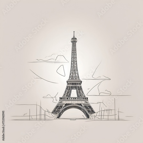 minimalist line art design of the Eiffel Tower  using simple shapes and negative space