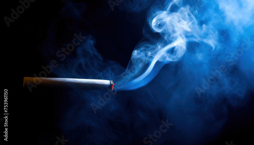 Cigarette Smoke Swirling in Blue Light