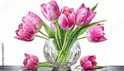 Pink Tulips in a Glass Vase on a Table