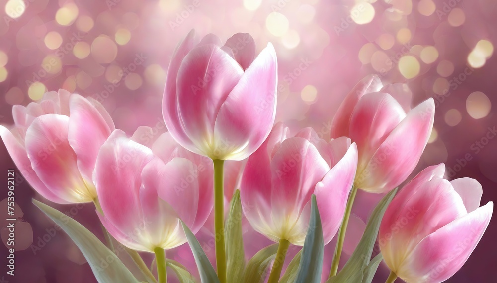 Pink Tulips with Sparkling Bokeh Background