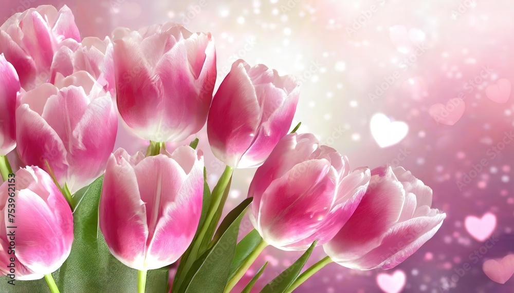 Pink Tulips with Romantic Bokeh Background