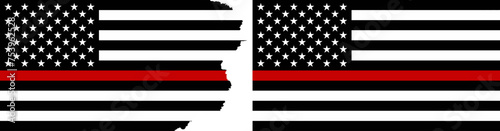 Fireman flags with thin red line vector. Standard flag and with torn edges