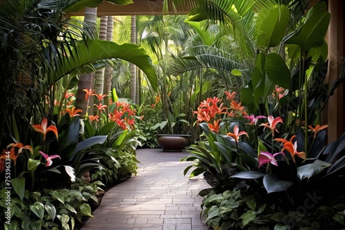Vibrant Tropical Resort Patio Designs feat. Bird of Paradise Plants and Exotic Foliage photo