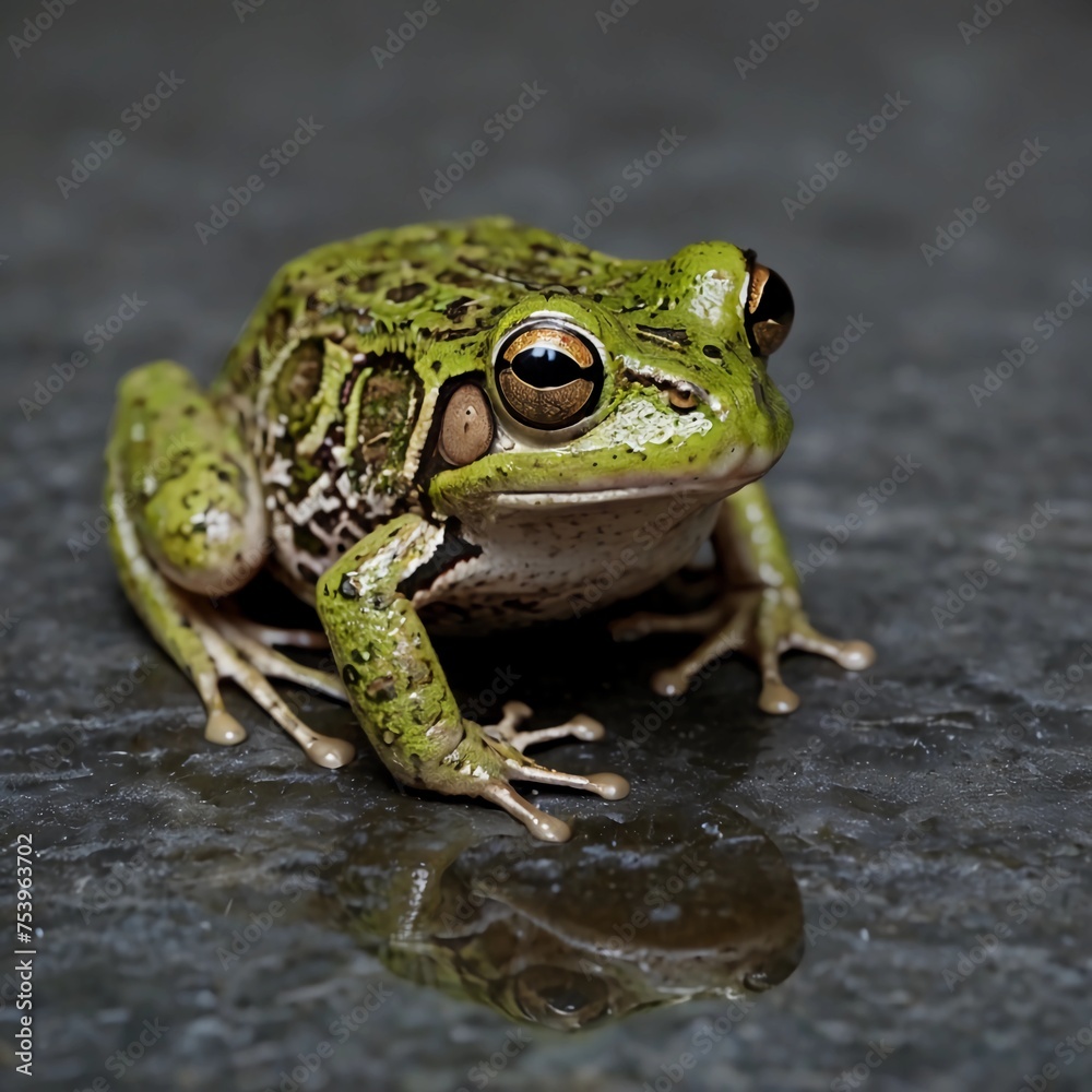 Frog on a tiled floor, AI-crafted image blending whimsy and detail. A quirky addition for versatile design projects, captivating and unique. Frog on a tiled floor, AI-crafted image blending whimsy and detail. A quirky addition for versatile design projects, captivating and unique.