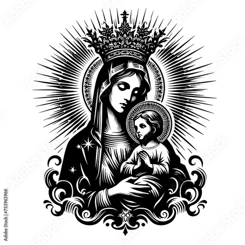 mary, mother of god silhouette black ilstration on white © Mariana