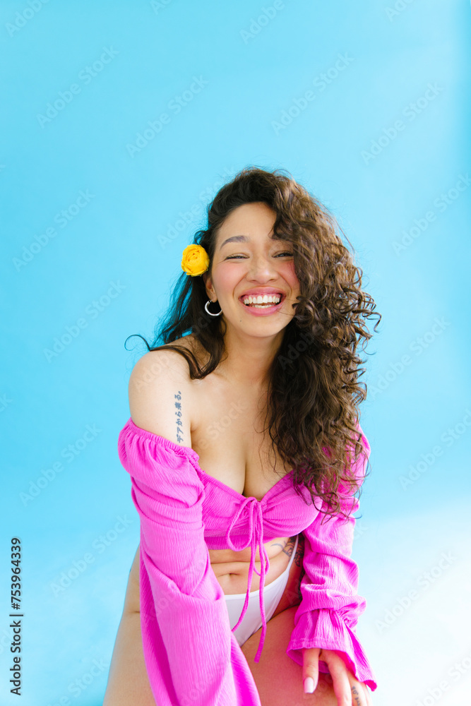portrait of a beautiful attractive curly girl 
