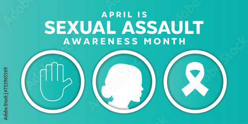 National Sexual Assault Awareness Month. Hand, women and ribbon. Great for cards, banners, posters, social media and more. Easy blue background.
