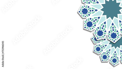 Moving traditional arabic pattern with ornamental geometric,white decorative mosque window