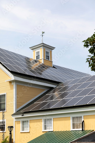 Photovoltaic solar panel on barn with nobody  photo