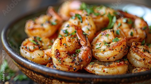 fried shrimp with garlic close up 