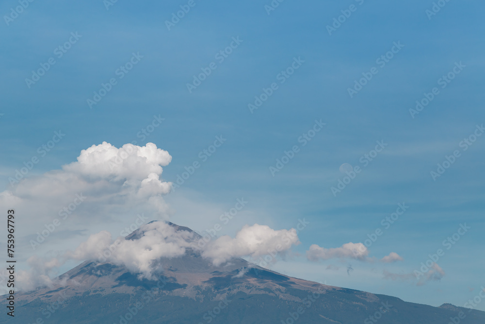 Volcano With A Moon In The Daylight Volcano With A Moon In The Daylight