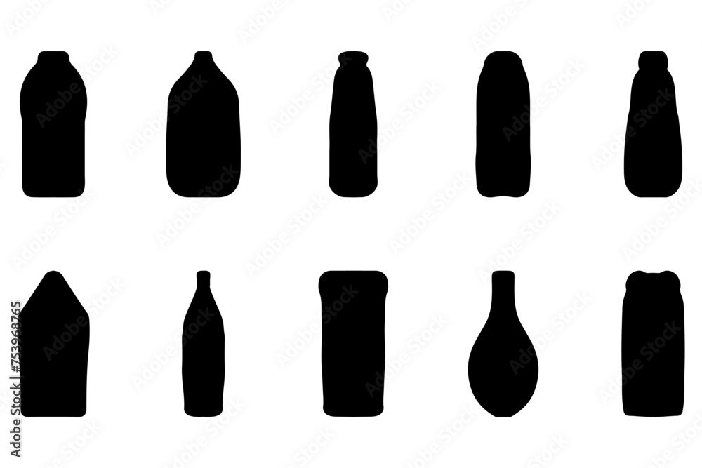 Detergent bottle silhouette icon set Detergent bottle silhouette icon set