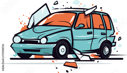 High Quality Vector Illustration of a T Bone Collision on a Suburban Street