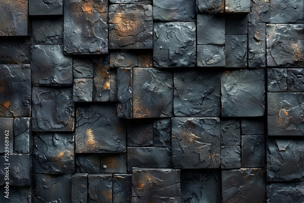 A close-up of dark textured tiles with hints of rust, showcasing intricate details and a gritty aesthetic A close-up of dark textured tiles with hints of rust, showcasing intricate details and a gritty aesthetic