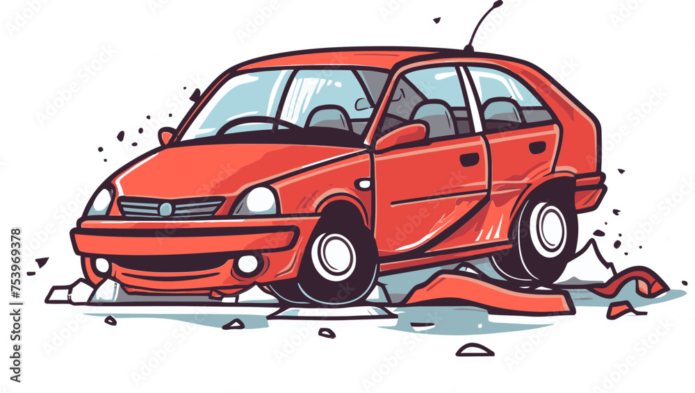 High Quality Vector Drawing Showing a Drunk Driving Accident with Beer Bottles Scattered