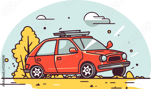 High Quality Vector Graphic Illustrating a Vehicle Rollover Accident on a Cliffside Road