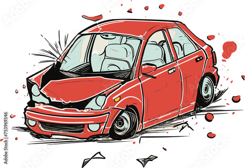Professional Vector Illustration of a Rear End Collision with Traffic Jam Behind