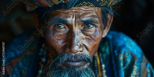 Elderly Man with Traditional Attire and Piercing Gaze