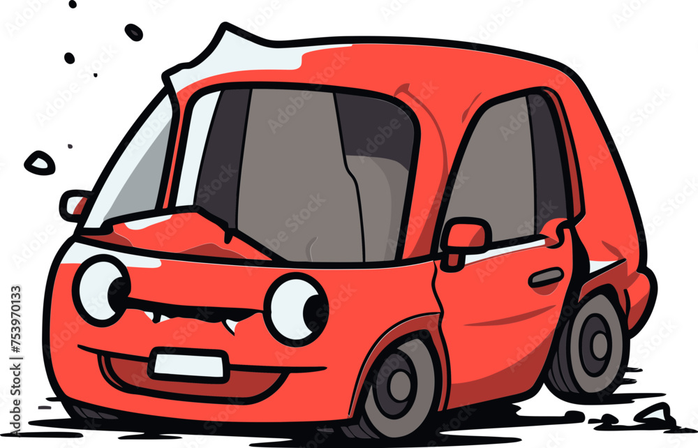 Detailed Vector Art Depicting a Vehicle Rollover Accident on a Rural Dirt Road