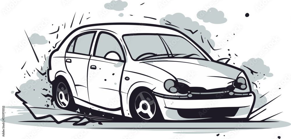 Vector Art Depicting a Multi Vehicle Collision in Dense Fog