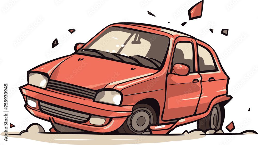 Vector Drawing of a Car Collision During a Traffic Jam