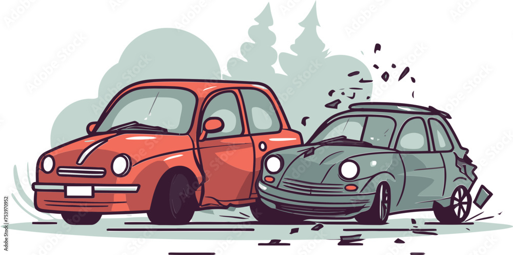 Vector Drawing of a Car Accident Involving a Drunk Driver