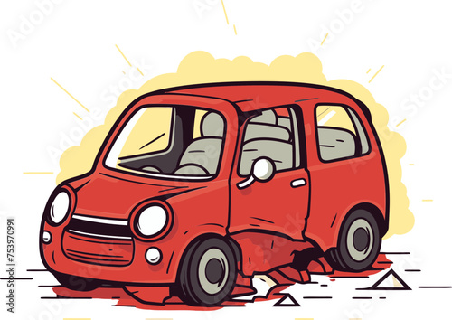 Vector Graphic Depicting a Car Accident at a Railroad Crossing